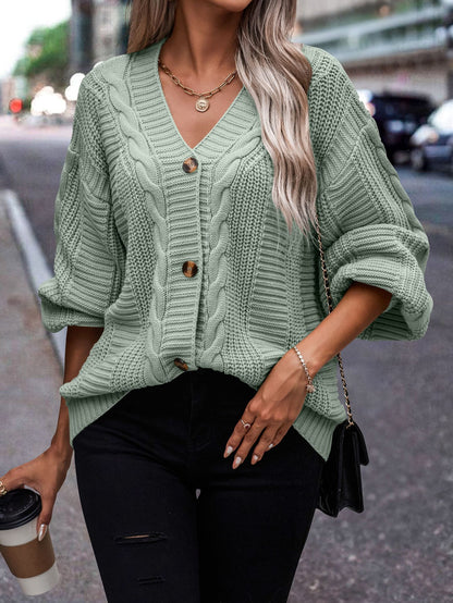 Cardigan en tricot à motifs en torsades pour femmes avec détail de bouton Chic und Stil