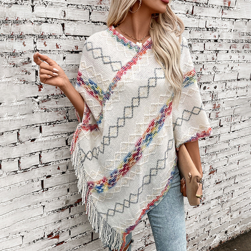 Pull oversize élégant pour femmes avec ourlet à franges et motif unique Chic und Stil