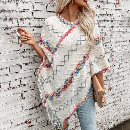 Pull oversize élégant pour femmes avec ourlet à franges et motif unique Chic und Stil
