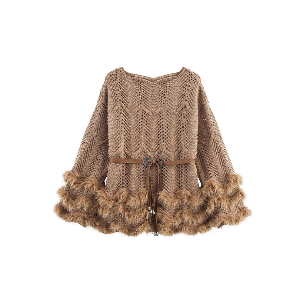 Dames élégante gilet tricoté avec coupe fluide et accents en fausse fourrure amovibles Chic und Stil