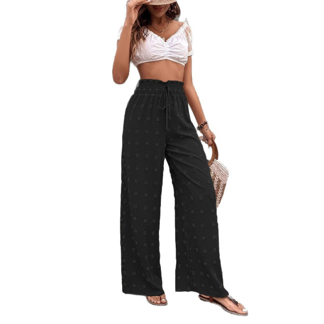 Wide palazzo pants for women with elastic waistband and decorative pattern Chic und Stil