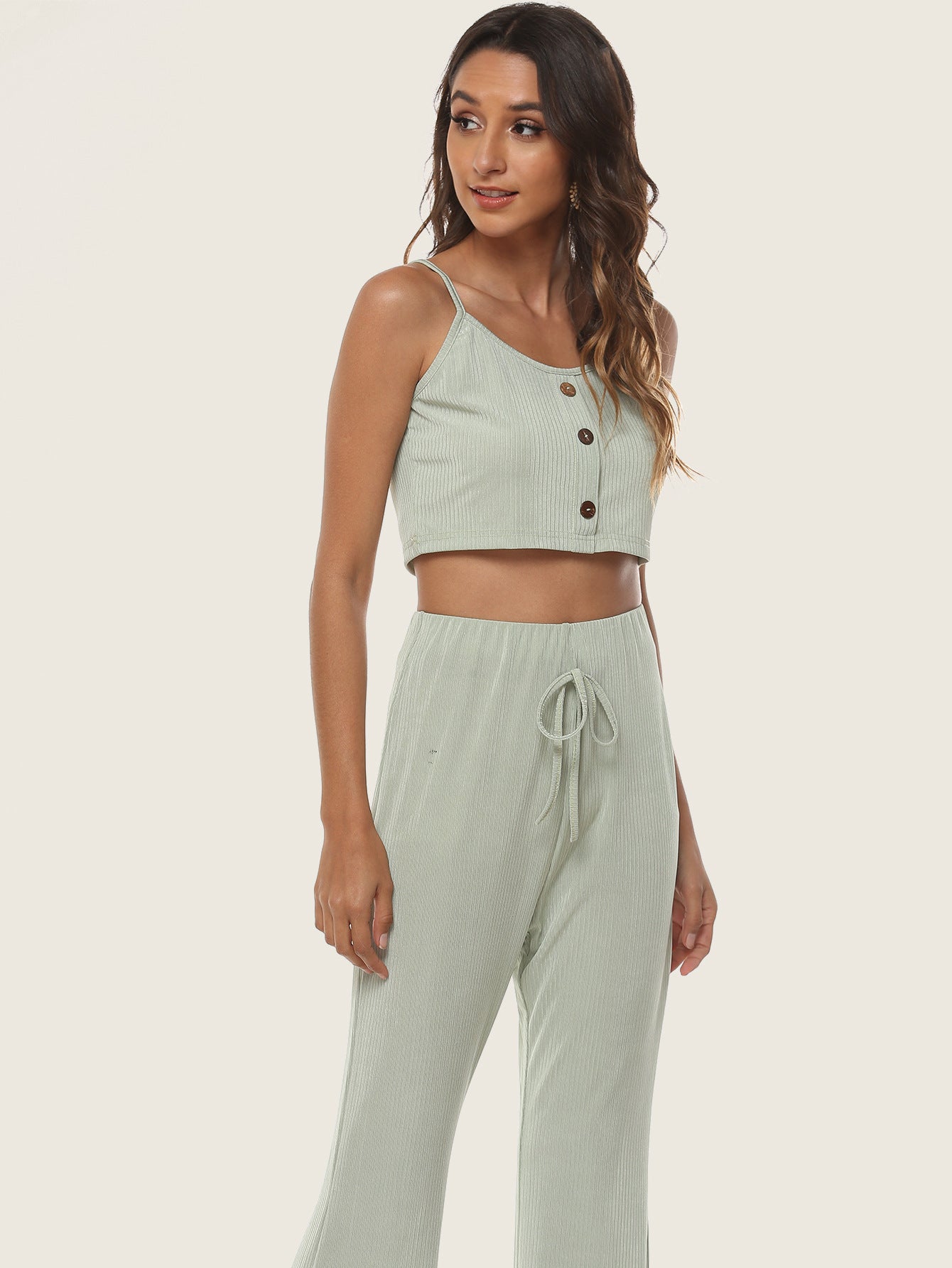 Women Short Ribbed Top and Flared Pants Set Chic and Style