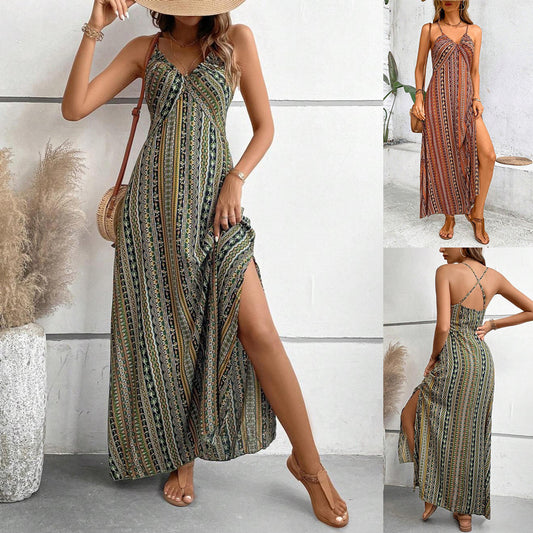 Robe maxi bohémienne à bretelles pour femmes Chic und Stil
