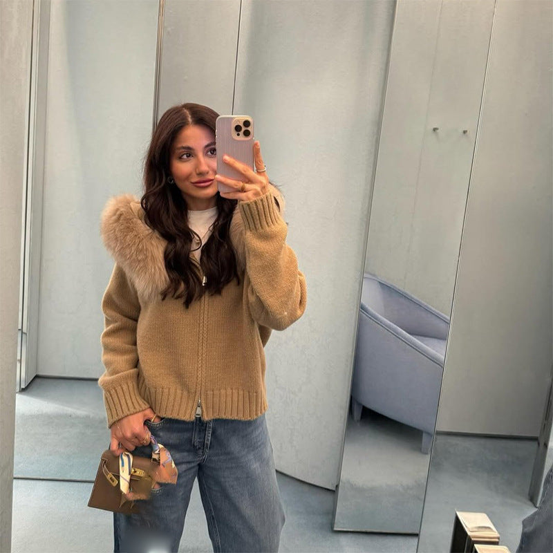 Dames Pull-over en maille avec col en fourrure Chic und Stil