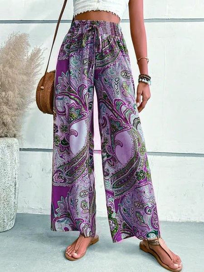 Wide Palazzo pants for women with paisley floral pattern and elastic waist Chic und Stil