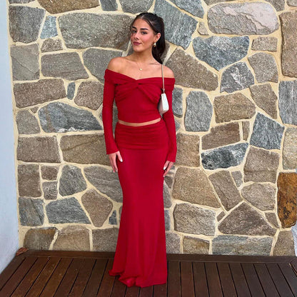 Robe de soirée deux pièces raffinée pour femmes en style off-shoulder Chic und Stil