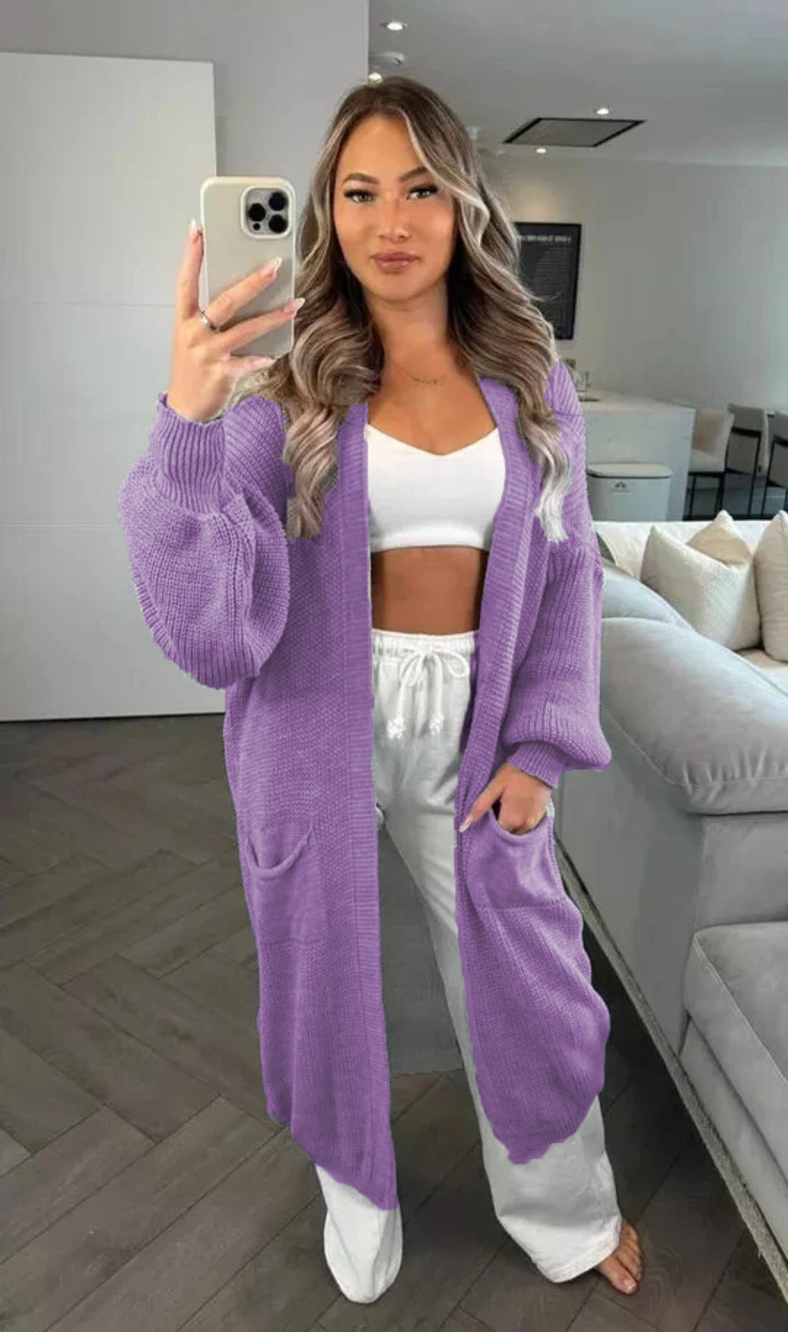 Dames Grande manteau en tricot avec manches longues et poches pratiques Chic und Stil