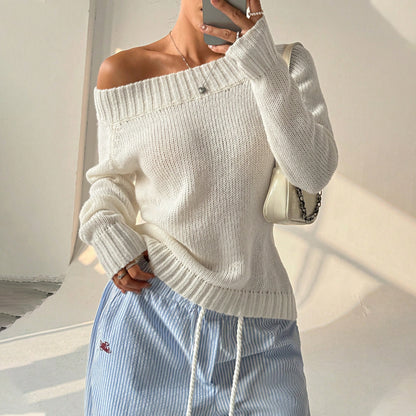 Pull épaule dénudée pour femmes avec motif tricoté texturé Chic und Stil