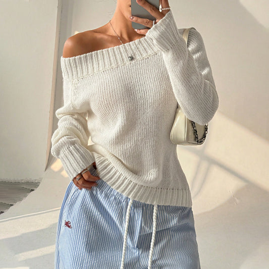 Pull épaule dénudée pour femmes avec motif tricoté texturé Chic und Stil