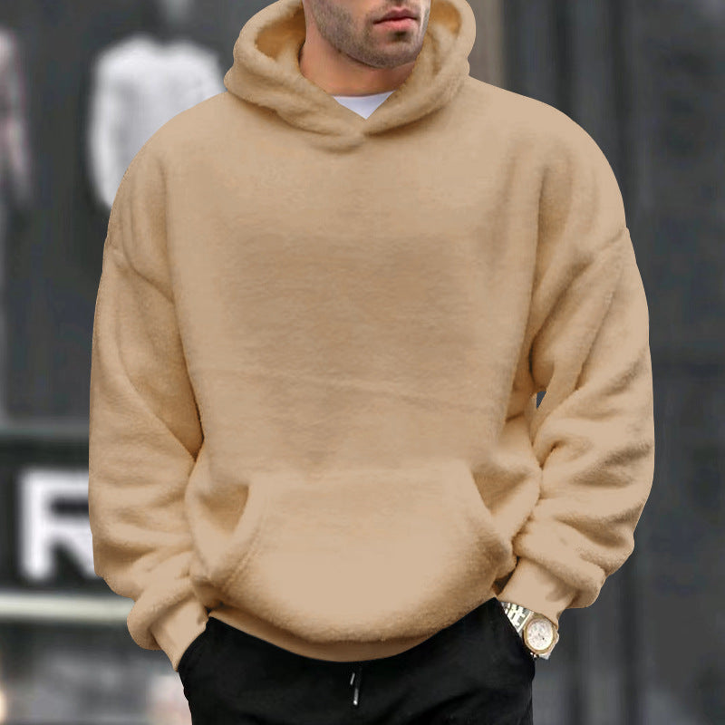 Oversized fleece pullover for men with practical pockets and hood Chic and Style