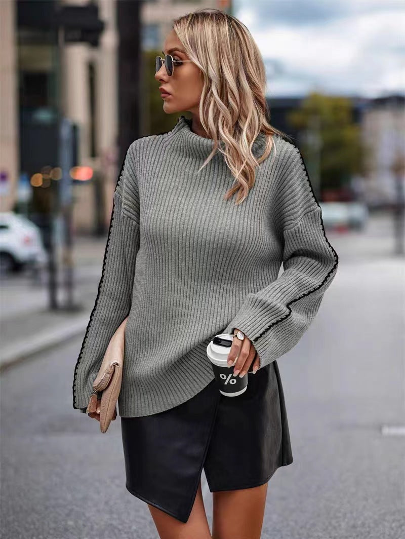 Pull en tricot pour femmes avec un col roulé élégant et des ouvertures de manches tendance Chic und Stil