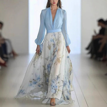 Robe maxi femme en chiffon floral avec des manches bouffantes élégantes Chic und Stil
