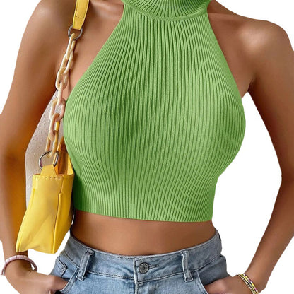 Dames Haut-menton Crop-top avec motif côtelé Chic und Stil