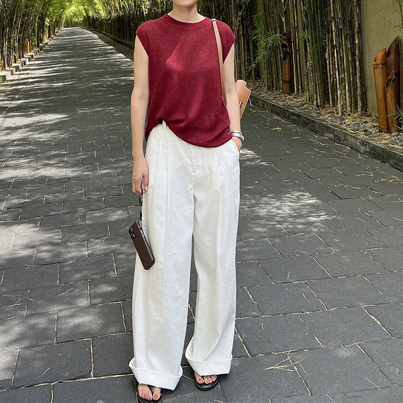 Chic and Style elegant sleeveless knit top set for women and wide leg pants