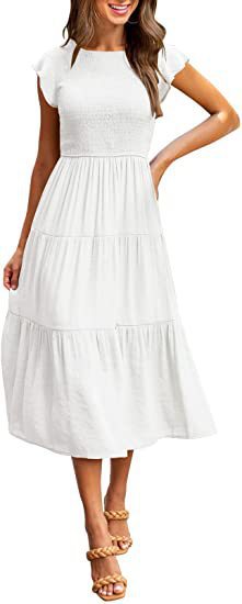 Robe midi pour femmes avec détails froncés et volant attrayant Chic und Stil