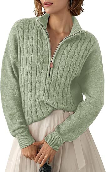 Pull en grosse maille pour femmes avec col montant et demi-zip Chic und Stil