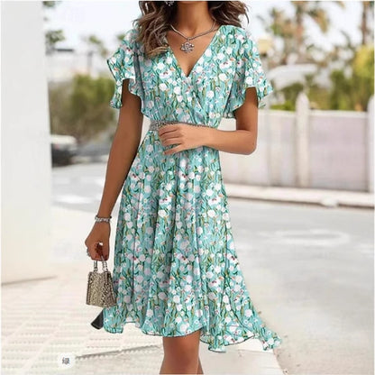 Robe portefeuille à volants fluides pour femmes Chic und Stil