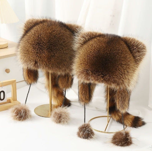 Women Cozy faux fur hat with side pom poms Chic and Style
