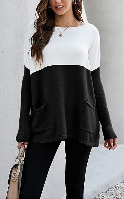 Pull en tricot pour femmes avec grandes poches avant et design contrasté Chic und Stil
