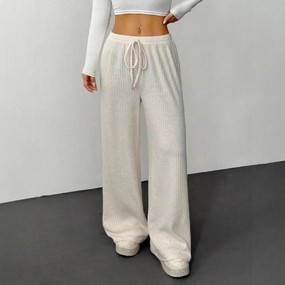 Wide ribbed knit pants for women with adjustable waist Chic and Style