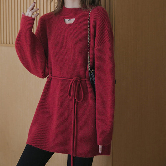 Robe en tricot pour femmes avec col montant et taille élégante Chic und Stil