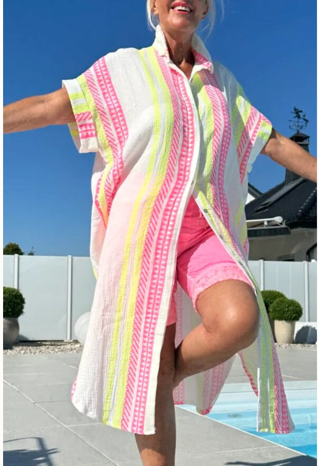 Robe de couverture à boutons en coton léger pour femme Chic und Stil