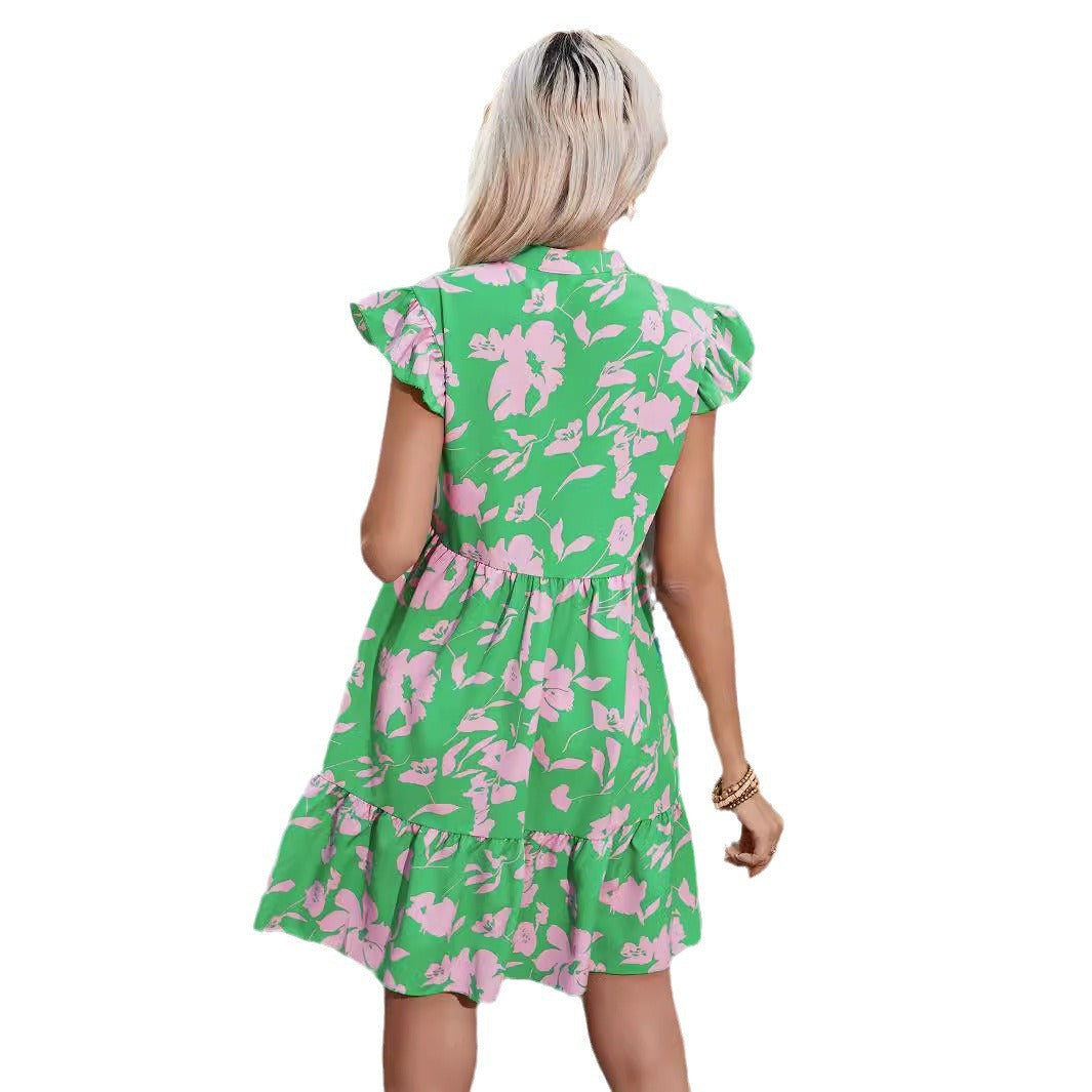 Dames Col Rêve Floral Mini Robe Chic und Stil