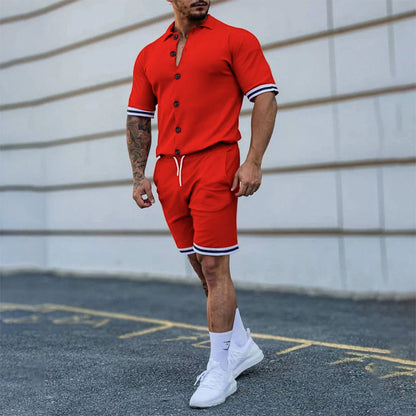 Leisure set for men with modern short sleeve shirt and chic and stylish shorts