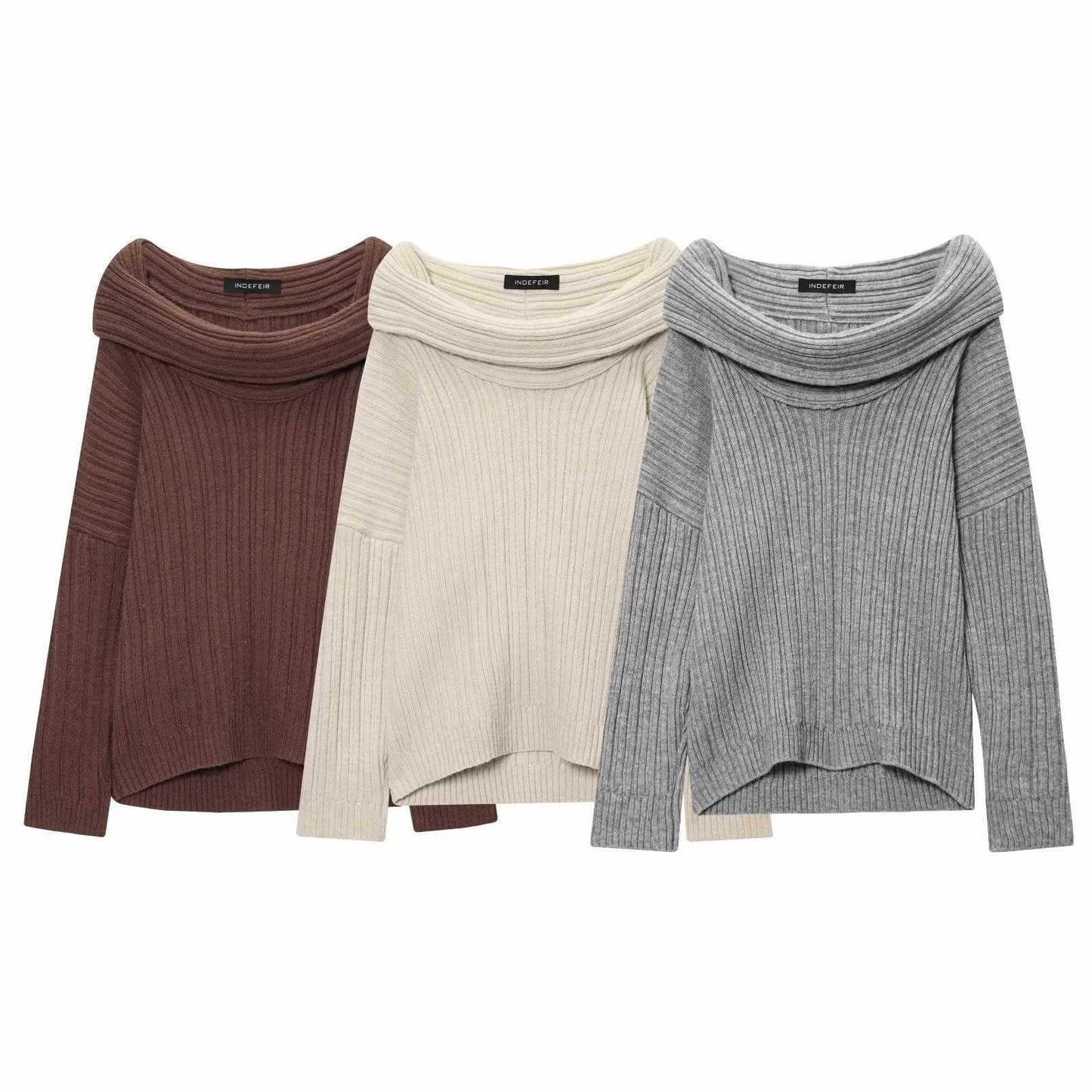 Damen weiches Strickoberteil mit asymmetrischem Ausschnitt und geripptem Design Chic und Stil