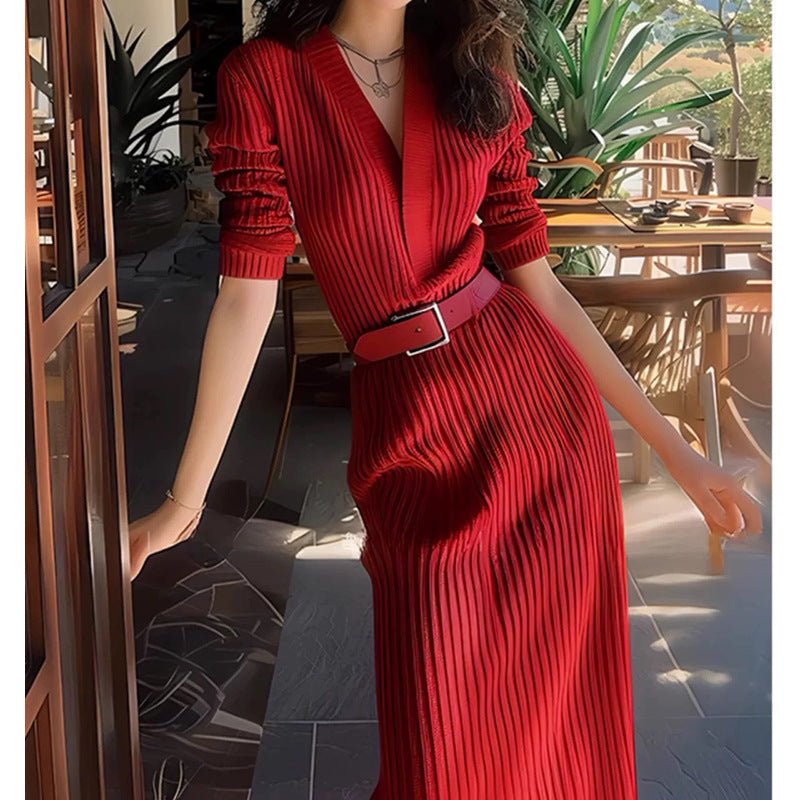 Robe maxi en maille côtelée pour femme avec ceinture à nouer Chic und Stil
