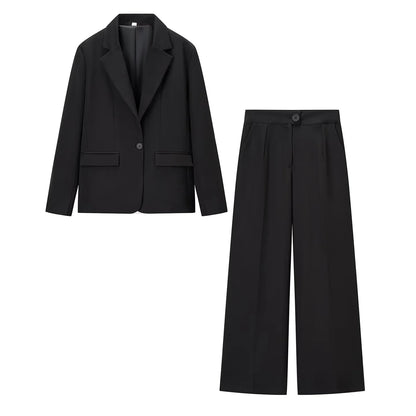 Dames élégant costume ensemble avec blazer cintré et pantalon ample Chic und Stil