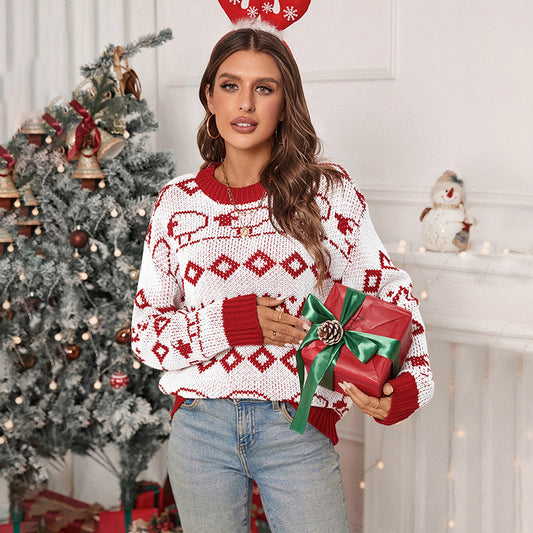 Pull en tricot pour femmes avec motif festif et col rond Chic und Stil