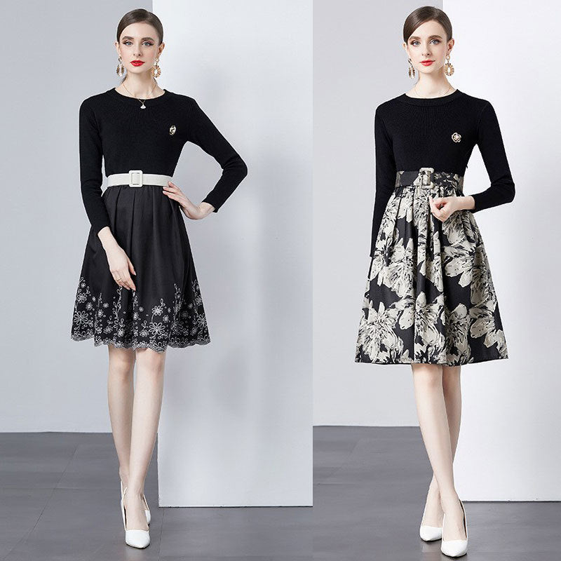 Dames Élégant Floral Ajusté et Évasé Robe Chic und Stil