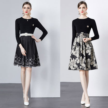 Dames Élégant Floral Ajusté et Évasé Robe Chic und Stil