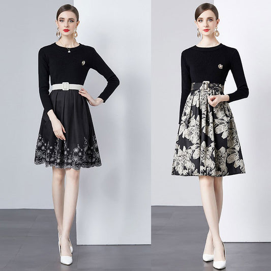 Dames Élégant Floral Ajusté et Évasé Robe Chic und Stil