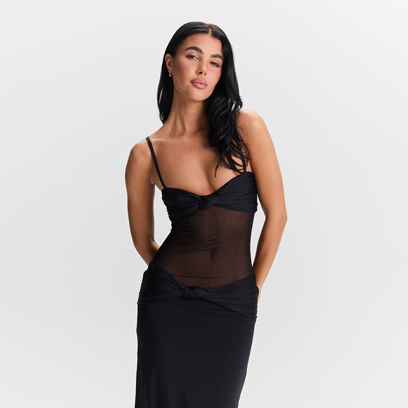 Robe Maxi pour femmes avec décolleté en V profond et détails de nœud raffinés Chic und Stil