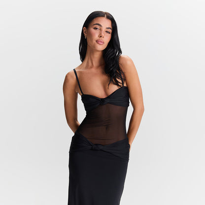 Robe Maxi pour femmes avec décolleté en V profond et détails de nœud raffinés Chic und Stil