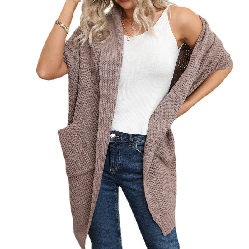 Dames Gros Tricot Cardigan avec manches ouvertes et poches pratiques Chic und Stil
