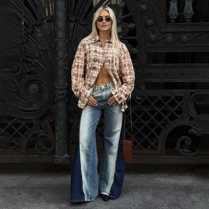 Chemise oversize pour femmes avec un motif à carreaux décontracté et des manches fendues Chic und Stil