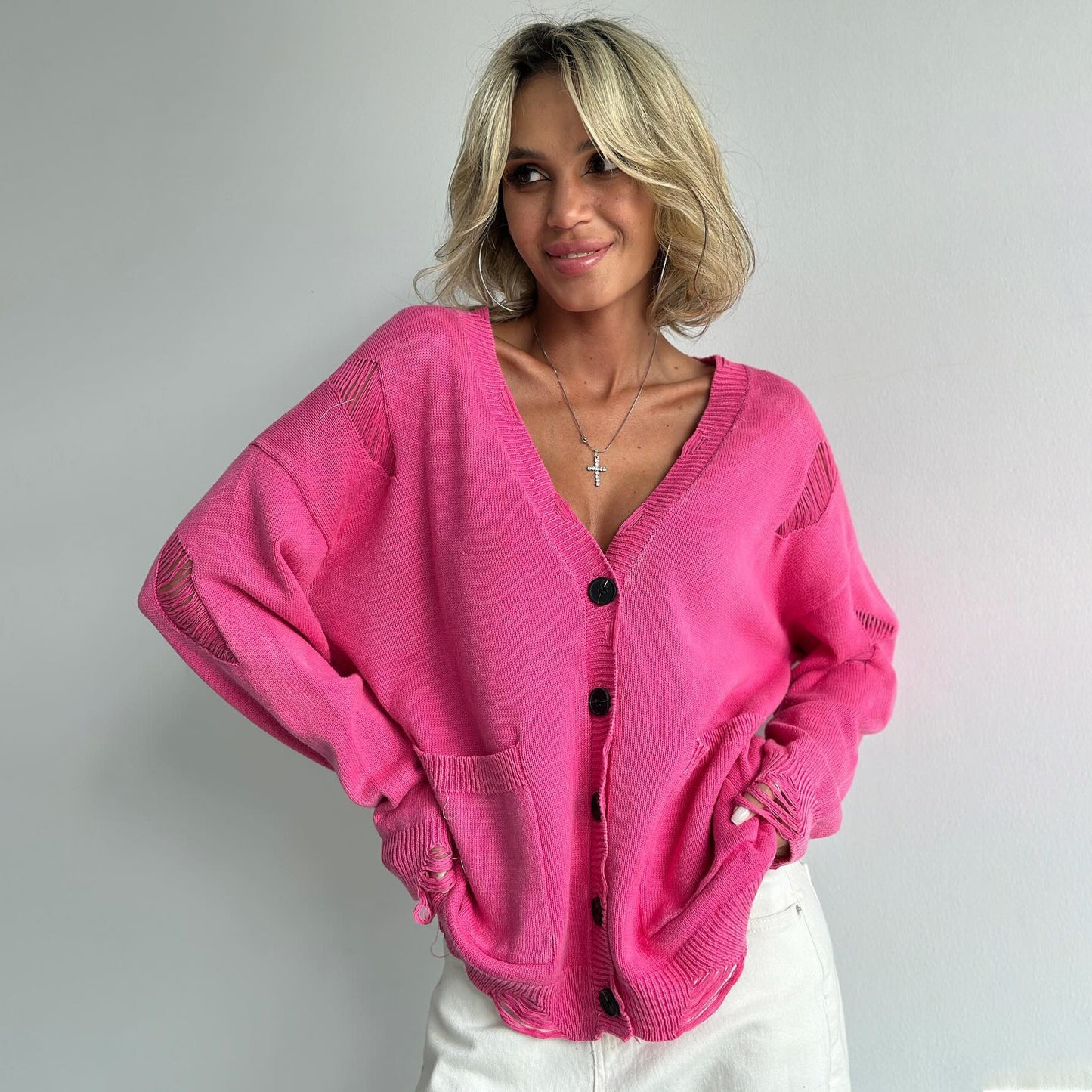 Dames Cardigan en tricot décontracté avec détails en bouton Chic und Stil