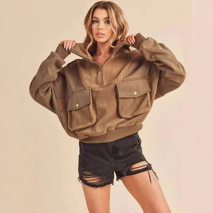 Dames Pull en fleece sportif avec zip et poche Chic und Stil