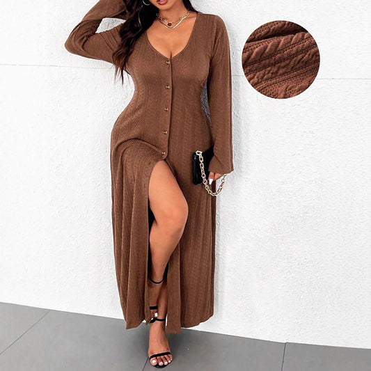 Robe maxi pour femmes avec boutonnière et fente élégante Chic und Stil
