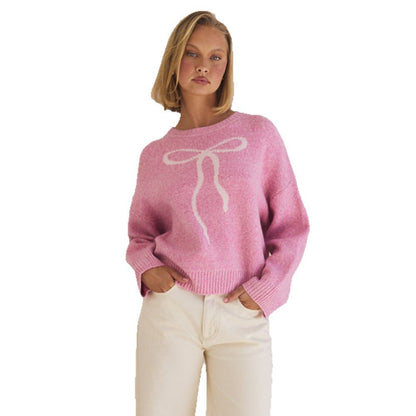 Pull pour femmes en peluche avec motif de nœud décoratif Chic und Stil
