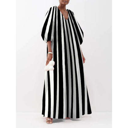 Robe maxi rayée pour femmes avec manches bouffantes Chic und Stil