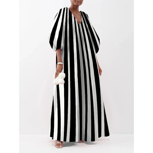 Robe maxi rayée pour femmes avec manches bouffantes Chic und Stil