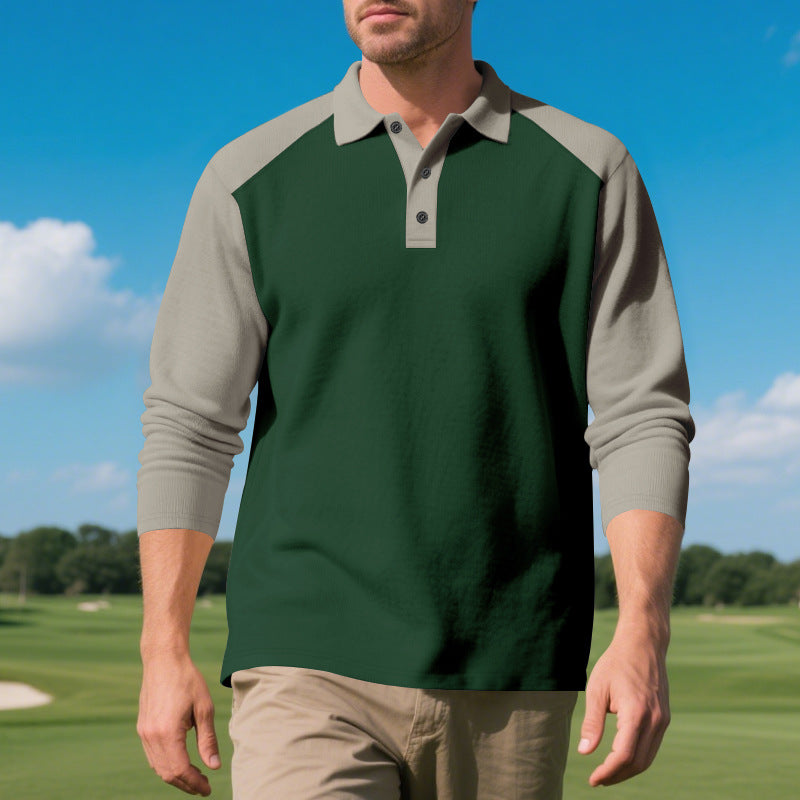 Chemise polo pour hommes à manches longues et manches contrastées en mélange de coton respirant Chic und Stil