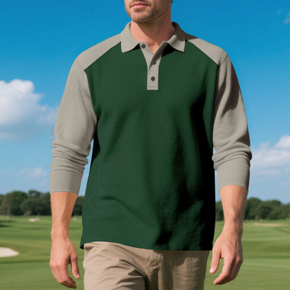 Chemise polo pour hommes à manches longues et manches contrastées en mélange de coton respirant Chic und Stil