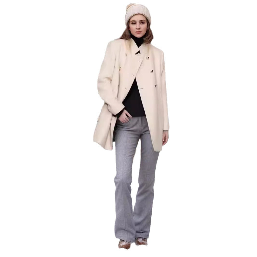Dames Élégante Manteau Court à Double Rangée de Boutons avec Détails Soie Chic und Stil