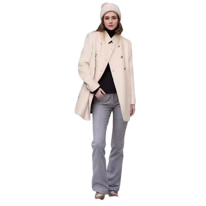 Dames Élégante Manteau Court à Double Rangée de Boutons avec Détails Soie Chic und Stil