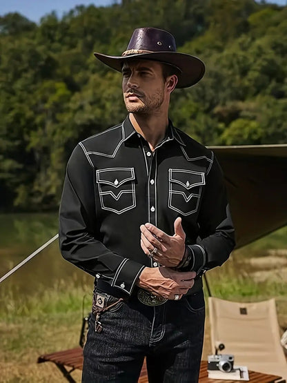 Chemise western pour hommes avec des coutures contrastantes et des poches poitrine Chic und Stil